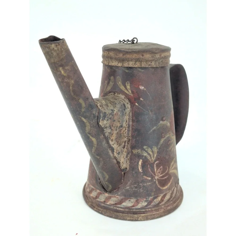 Antique Canadian Pacific Railroad Signal Oil Lamp Teapot Light Tole Painted Folk